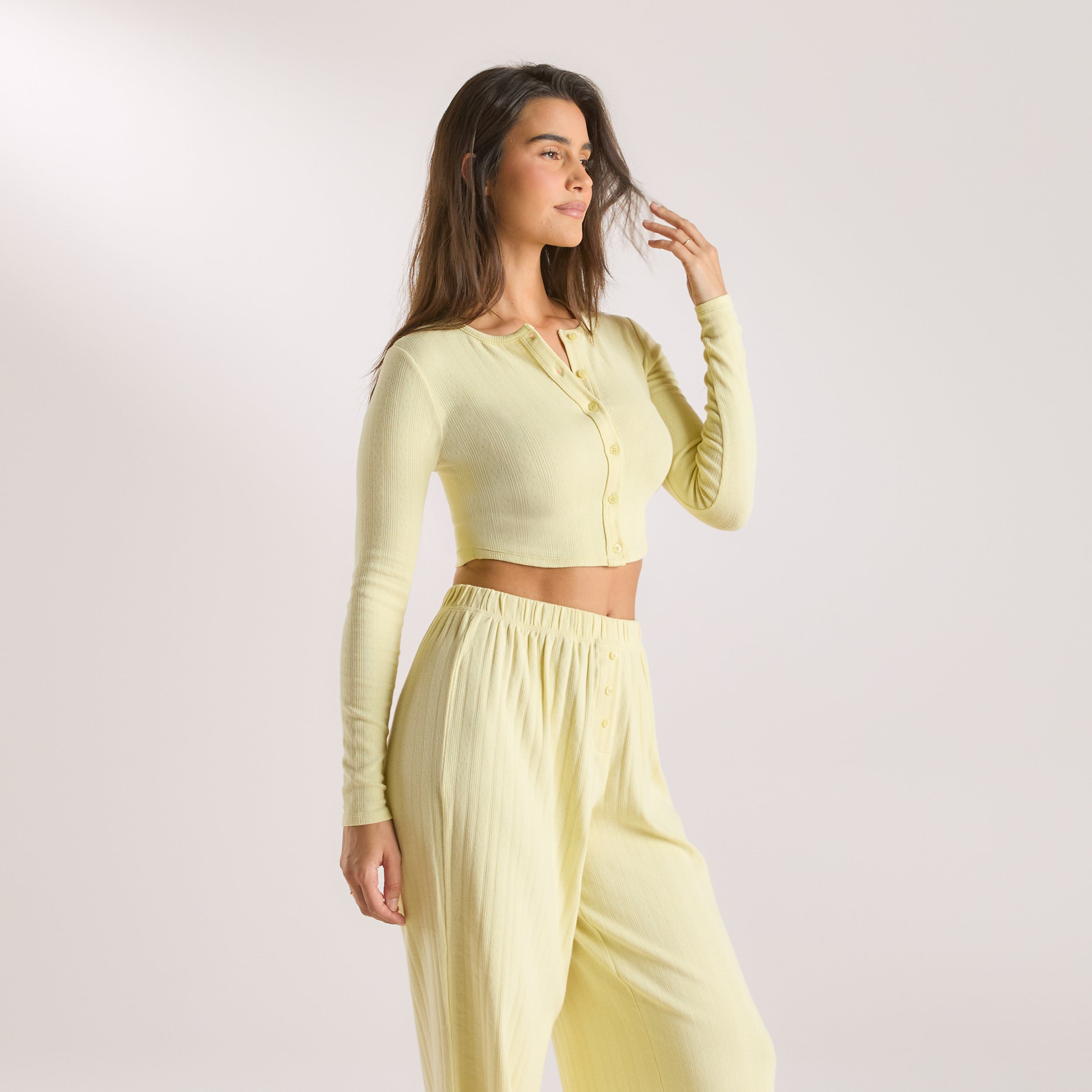 Pointelle Cardigan | Pointelle Cardigan - Smörblommig Gul