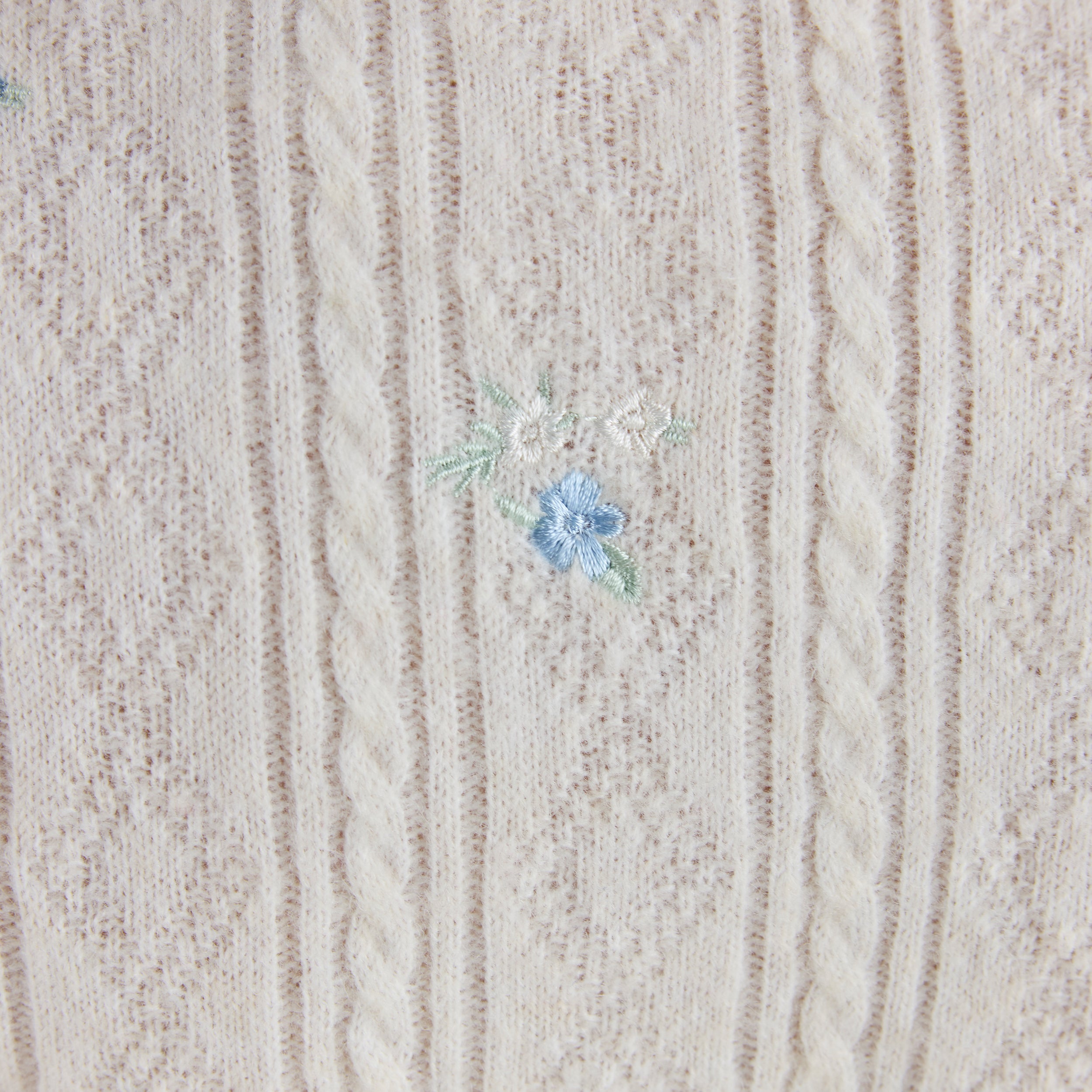 Broderad Stickad Topp | Broderad Stickad Topp - Krämfärgad