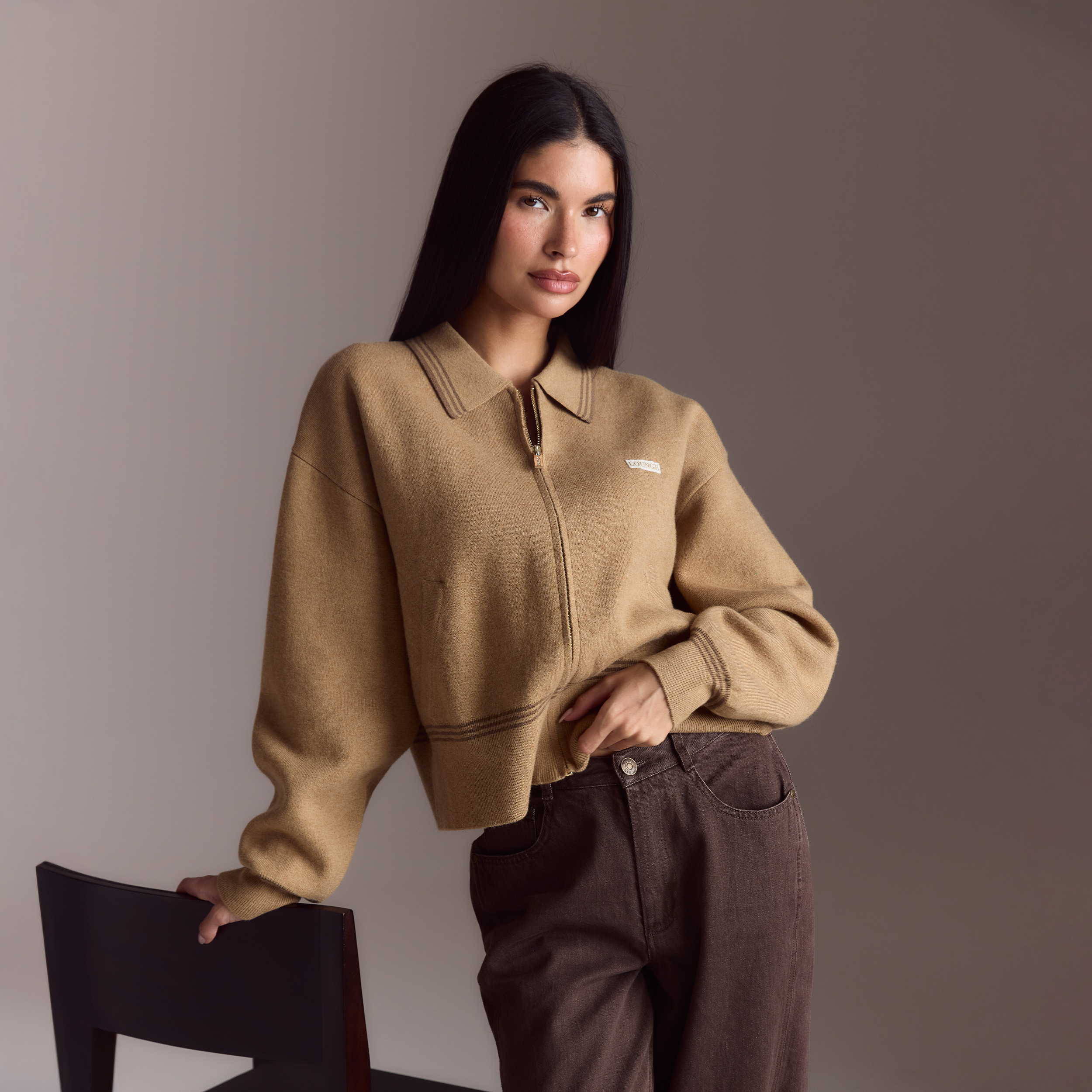 Stickad Jacka | Stickad Jacka - Tan