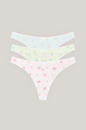 Pointelle Stringtrosor (3-pack) - Pastel Print