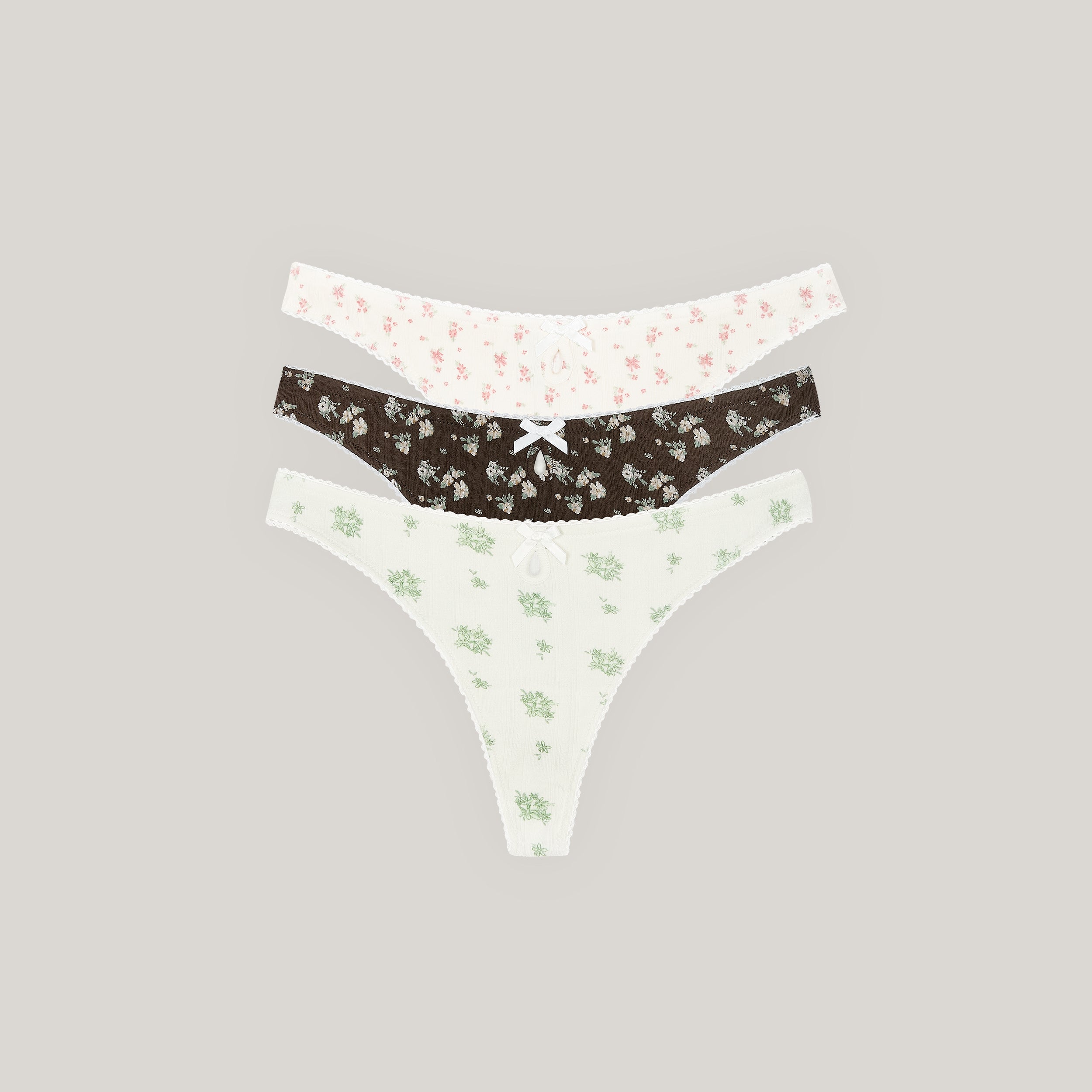 Pointelle Stringtrosor (3-pack) - Neutral Print