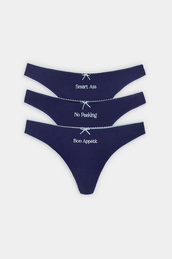 Slogan Stringtrosor (3-pack) - Marinblå